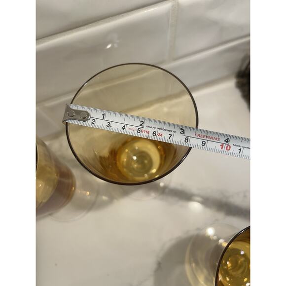 Vtg Set Of 4 Amber Crystal Iced Tea Glasses Bubble Accent Stems 3 Lg And 1 Small - Picture 11 of 11